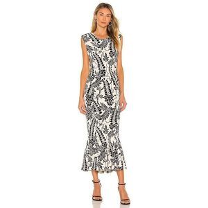 NORMA KAMALI Sleeveless Fishtail Midi Dress In Black Vines Size S